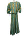Oliphant Size Small Green, White, Gold Cotton Half Sleeve Geometric Print Dress Green, White, Gold / Small