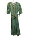 Oliphant Size Small Green, White, Gold Cotton Half Sleeve Geometric Print Dress Green, White, Gold / Small