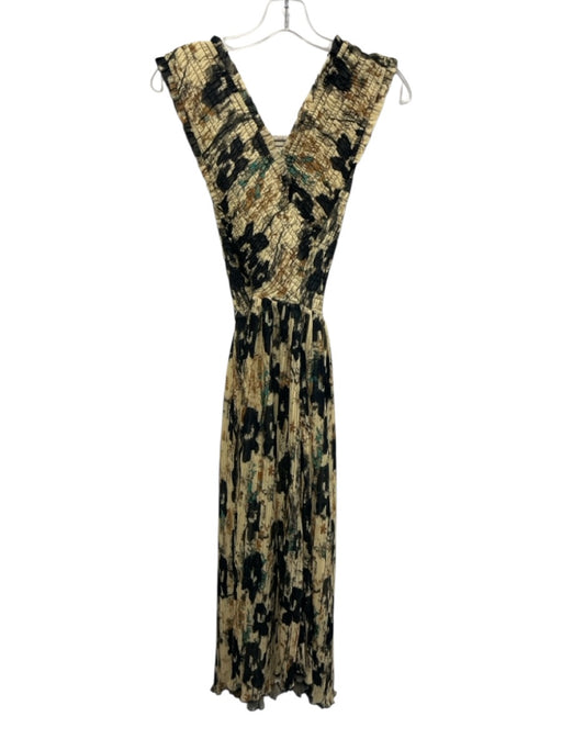Ganni Size 36 Black, Yellow, Green Polyester Sleeveless Abstract Print Dress Black, Yellow, Green / 36