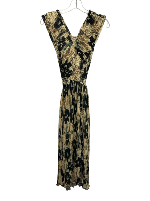 Ganni Size 36 Black, Yellow, Green Polyester Sleeveless Abstract Print Dress Black, Yellow, Green / 36