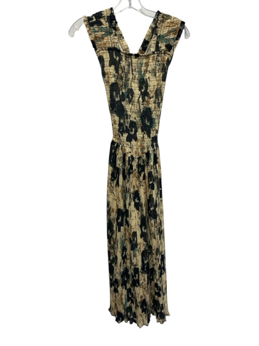 Ganni Size 36 Black, Yellow, Green Polyester Sleeveless Abstract Print Dress Black, Yellow, Green / 36