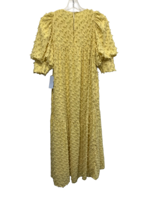 Zara Size Small Yellow Polyester Long puff sleeve Fringe Midi Dress Yellow / Small
