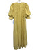Zara Size Small Yellow Polyester Long puff sleeve Fringe Midi Dress Yellow / Small