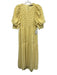 Zara Size Small Yellow Polyester Long puff sleeve Fringe Midi Dress Yellow / Small