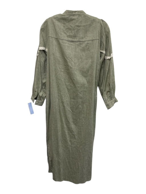Pomander Place Size XS Green & White Cotton Blend Long Sleeve Lace Trim Dress Green & White / XS
