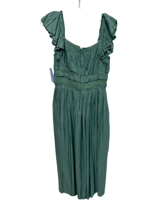 Sea New York Size 2 Teal Green Viscose Ruffle Cap Sleeve Pleated Midi Dress Teal Green / 2