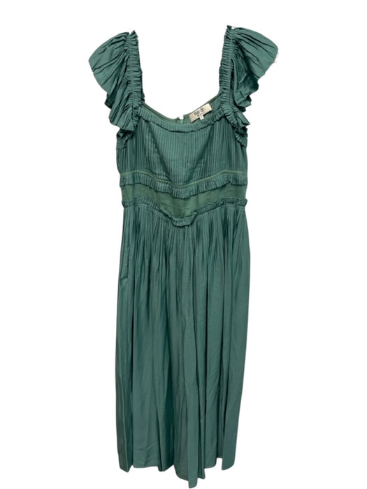 Sea New York Size 2 Teal Green Viscose Ruffle Cap Sleeve Pleated Midi Dress Teal Green / 2