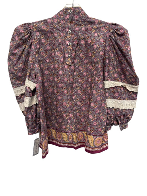 Hunter Bell Size XS Gray, Pink, Purple Cotton Long puff sleeve Floral Top Gray, Pink, Purple / XS