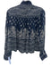Sea New York Size 2 Navy Blue & White Viscose Long Sleeve Floral Tie Neck Top Navy Blue & White / 2