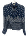 Sea New York Size 2 Navy Blue & White Viscose Long Sleeve Floral Tie Neck Top Navy Blue & White / 2