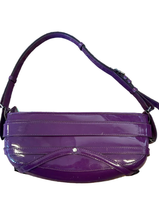 Burberry Purple & Silver Patent Leather Buckles Shoulder Strap Bag
