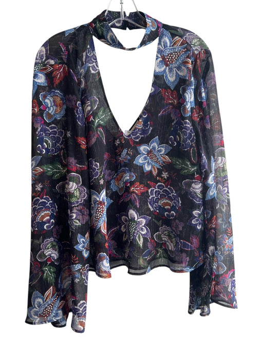 Mumu Size Medium Dark Purple & Multi No Fabric Tag Semi Sheer V Neck & Back Top Dark Purple & Multi / Medium