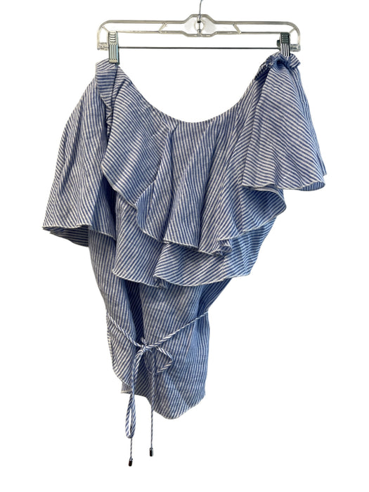 Karina Grimaldi Size Medium Blue & White Linen Striped One Shoulder Tiered Top Blue & White / Medium
