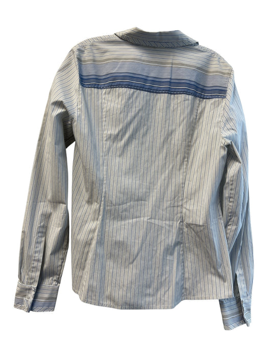 Elie Tahari Size Large Blue & White Cotton Blend Long Sleeve Striped Top Blue & White / Large