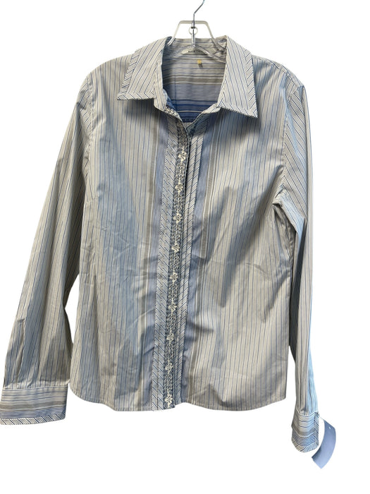 Elie Tahari Size Large Blue & White Cotton Blend Long Sleeve Striped Top Blue & White / Large