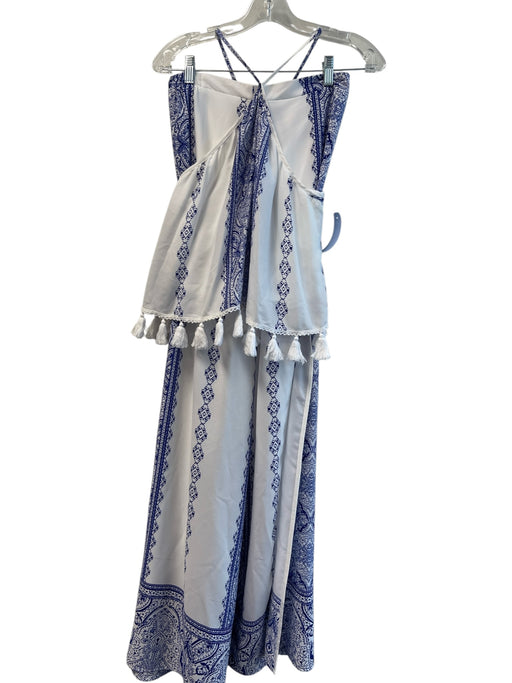 Mumu Size Medium White & Blue No Fabric Tag Half Lined Tassel Detail Skirt Set White & Blue / Medium