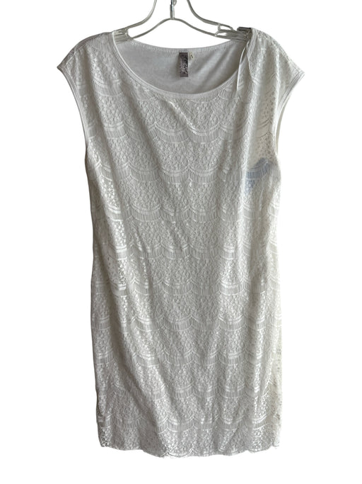 Ophelia Size Est M White No Fabric Tag Wide Neck Cap Sleeve Lace Overlay Dress White / Est M