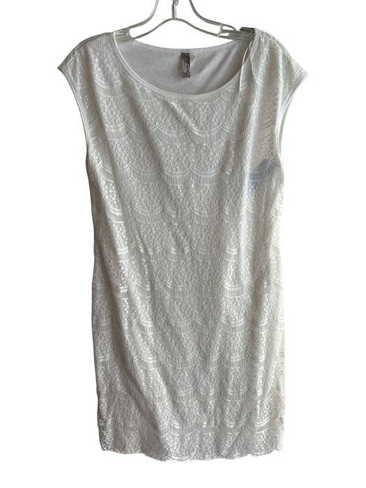 Ophelia Size Est M White No Fabric Tag Wide Neck Cap Sleeve Lace Overlay Dress White / Est M