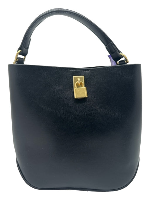MNG Black Polyurethane Padlock Goldtone Hardware Bucket Strap Included Bag Black / Mini