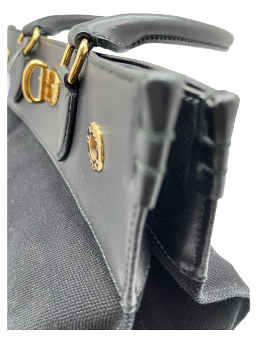 Ralph Lauren Collection Black Canvas & Leather goldtone hardware Twist Clasp Bag Black