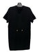 Massimo Dutti Size M Black Cotton Blend Knit Button Front Short Sleeve Dress Black / M