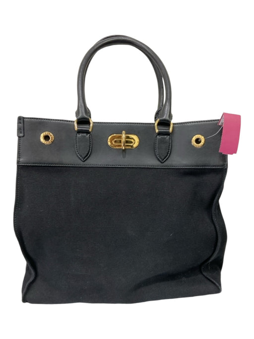 Ralph Lauren Black & Gold Canvas Double Top Handle Gold Hardware Tote Bag Black & Gold / M