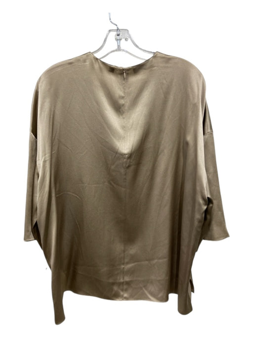 Vince Size Large Taupe Silk Half Sleeve Shimmer Side Slit Top Taupe / Large