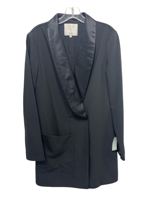 Tibi Size 6 Black Polyester Blend Long Sleeve Satin Lapels One Pocket Dress Black / 6