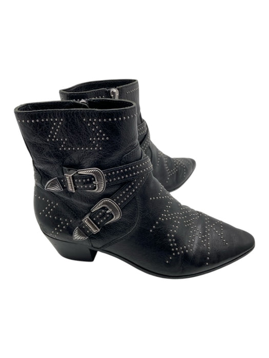 Frye Shoe Size 9.5 Black & Silver Leather Small Studs Buckle Cuban Heel Boots Black & Silver / 9.5