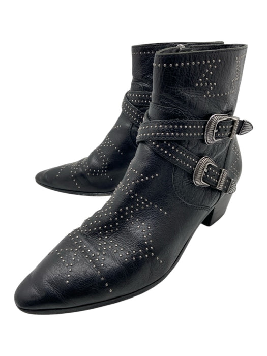 Frye Shoe Size 9.5 Black & Silver Leather Small Studs Buckle Cuban Heel Boots Black & Silver / 9.5