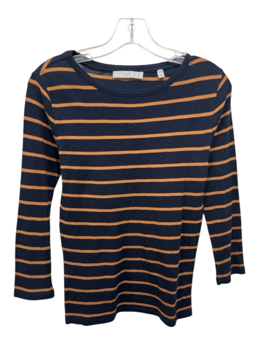Vince Size Medium navy blue & tan Cotton Long Sleeve Striped Knit Top navy blue & tan / Medium