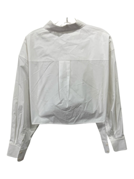 COS Size 8 White Cotton Blend Long Sleeve Button Front Patch Pocket Collar Top White / 8