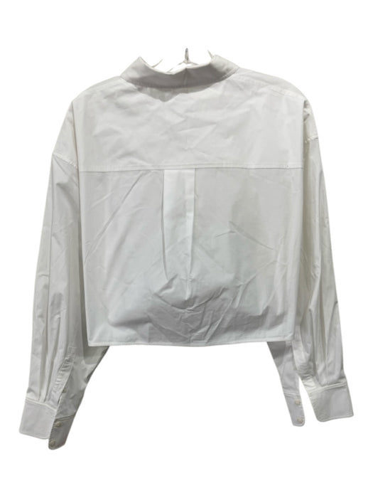 COS Size 8 White Cotton Blend Long Sleeve Button Front Patch Pocket Collar Top White / 8
