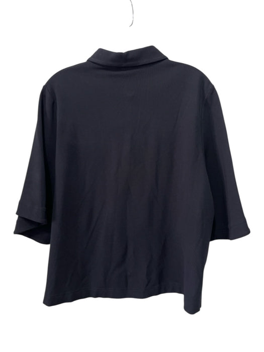 COS Size M Black Viscose Blend Short Sleeve 1/4 Button Collar Oversize Top Black / M