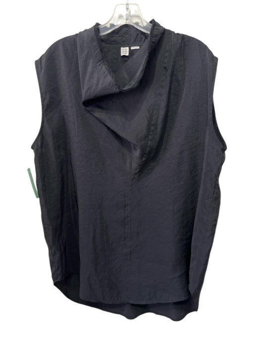 Totem Size 42 Black Viscose Blend Mock Neck Fray Detail Sleeveless Paneled Top Black / 42