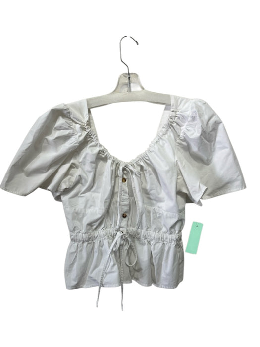 Ciao Lucia Size L White Cotton Short Balloon Sleeve Elastic Back V Neck Top White / L