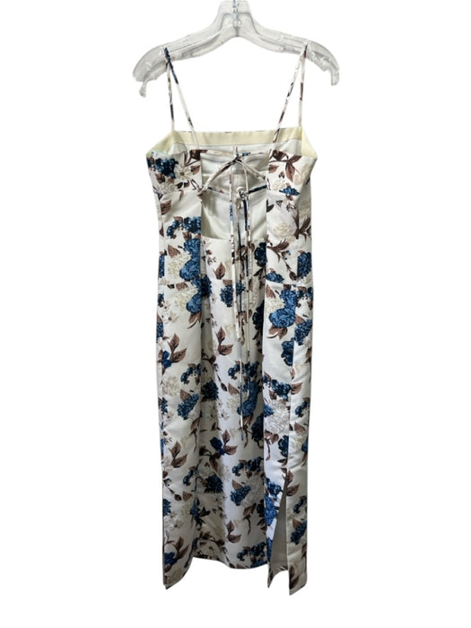 Tory Burch Size 8 cream, blue & brown Polyester Spaghetti Strap Floral Dress cream, blue & brown / 8