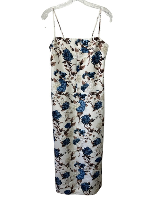 Tory Burch Size 8 cream, blue & brown Polyester Spaghetti Strap Floral Dress cream, blue & brown / 8