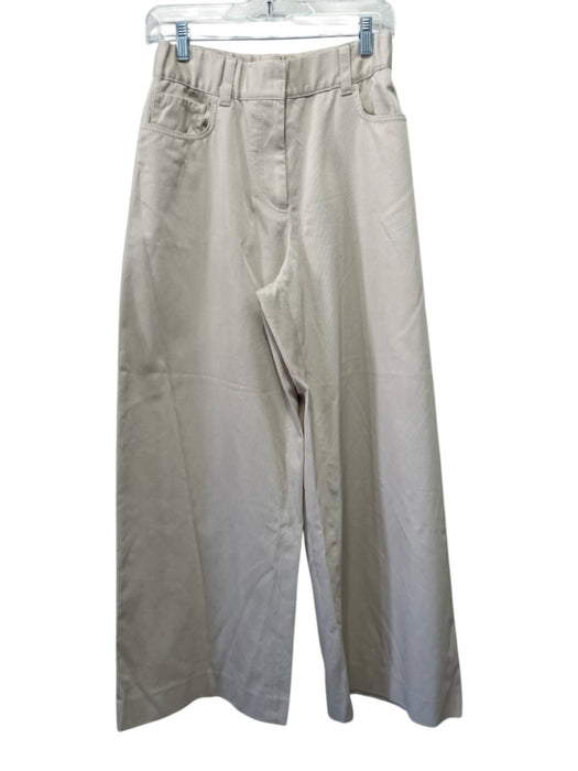 COS Size 8 Khaki Cotton Blend Zip & Hook Closure High Rise Elastic Waist Pants Khaki / 8