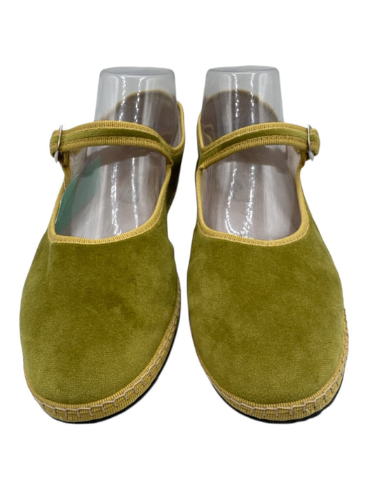 Viani Shoe Size 41 Green & Yellow Velvet whipstitch trim Round Toe Flats Green & Yellow / 41