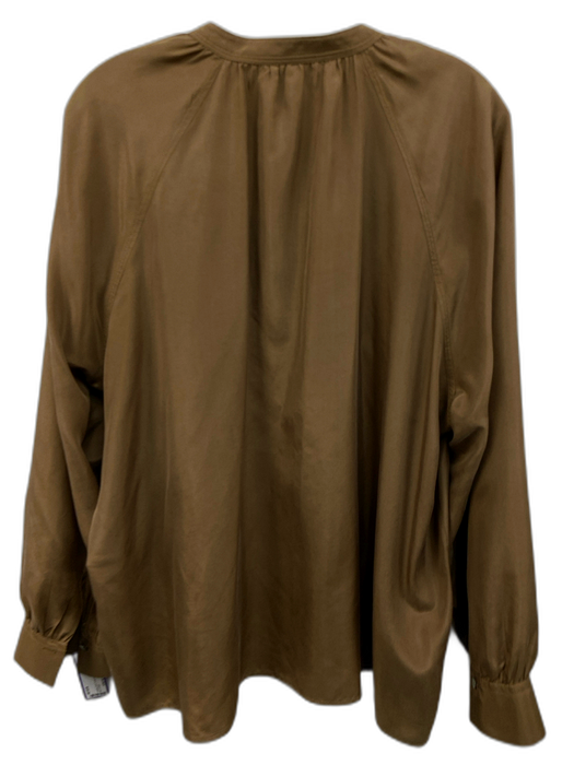 Vince Size L Khaki Brown Silk Tie Neck Long Balloon Sleeve Top Khaki Brown / L