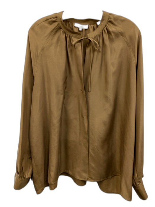 Vince Size L Khaki Brown Silk Tie Neck Long Balloon Sleeve Top Khaki Brown / L