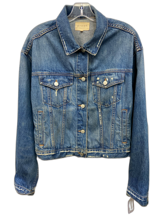 Proof Collective Size M Medium Wash Cotton Denim Collar Distressed Jacket Medium Wash / M