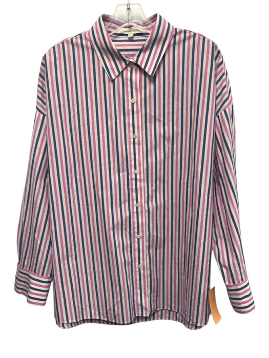 Favorite Daughter Size M White, Pink & Blue Cotton Striped Long Sleeve Shirt Top White, Pink & Blue / M