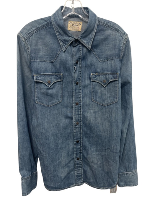 Polo Ralph Lauren Size L Med Wash Cotton Chambray Long Sleeve Button Up Top Med Wash / L