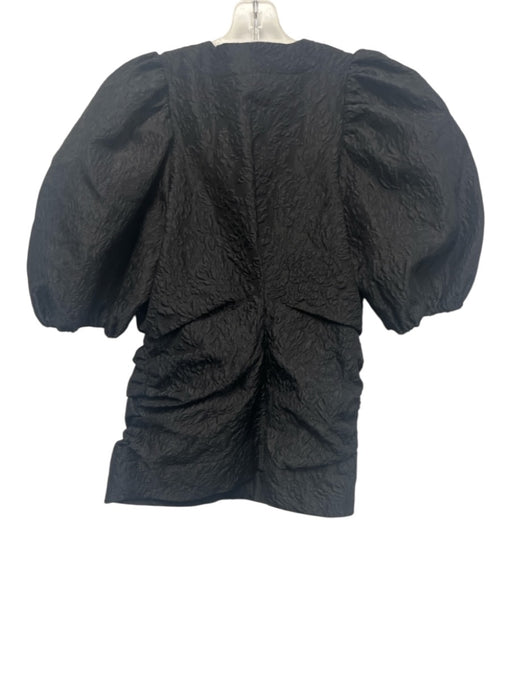 Ganni Size 40 Black Polyester Blend 1/2 Puff Sleeve Brocade Button Front Top Black / 40