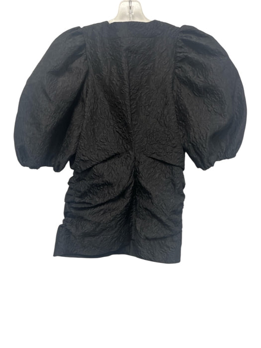 Ganni Size 40 Black Polyester Blend 1/2 Puff Sleeve Brocade Button Front Top Black / 40