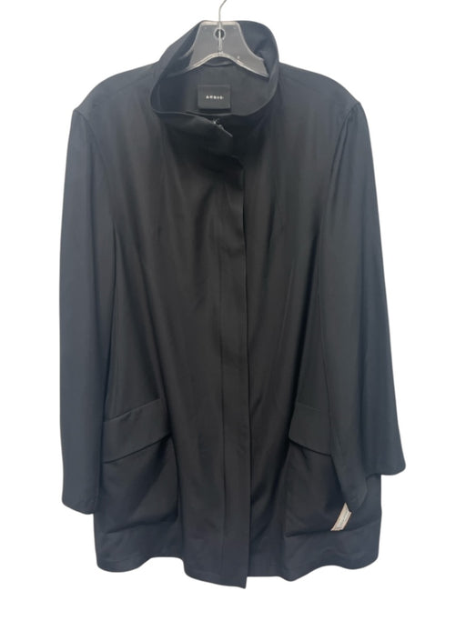 Akris Size 10 Black Silk Long Sleeve Zip Front Flap Pockets Collar Jacket Black / 10