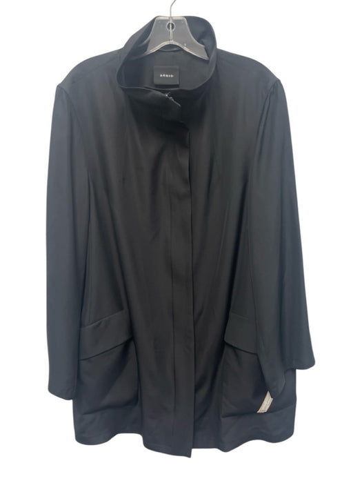 Akris Size 10 Black Silk Long Sleeve Zip Front Flap Pockets Collar Jacket Black / 10