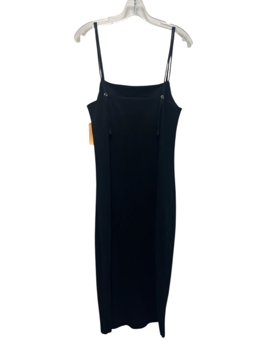 COS Size Medium Black Polyester Blend Spaghetti Strap Ribbed Midi Sheath Dress Black / Medium